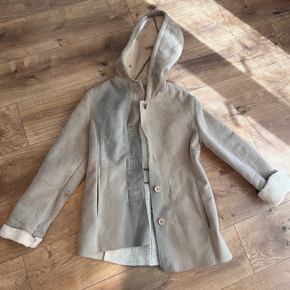 Suede Sherpa Hooded Coat Small - Picture 2 of 2